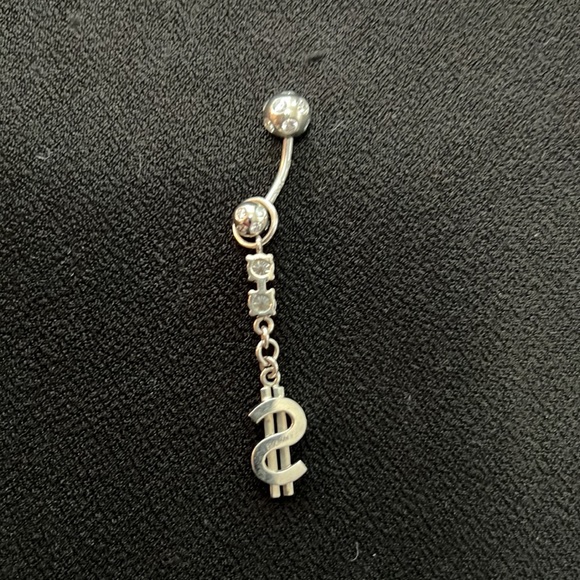 Rhinestone And Dollar Sign Silver Metal Belly Button Charm - Picture 3 of 3